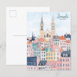 Bryssel Belgien Gouache Paint Illustration Travel Vykort