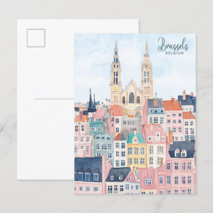 Bryssel Belgien Gouache Paint Illustration Travel Vykort