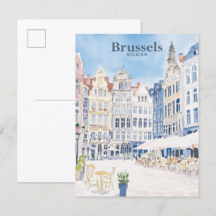 Bryssel Belgien Gouache Paint Illustration Travel Vykort
