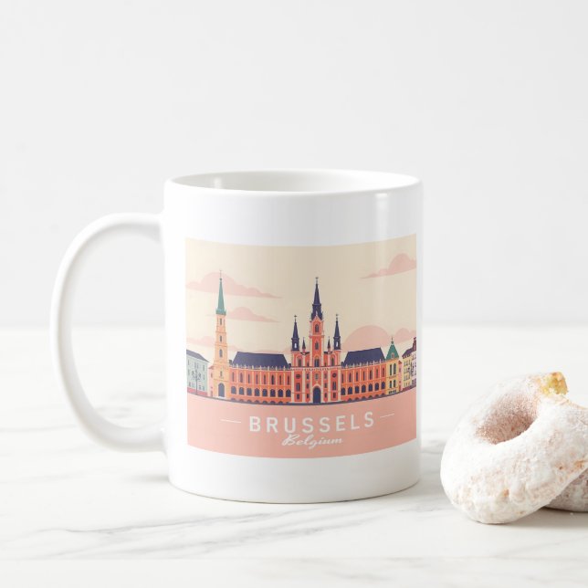 Bryssel Belgien Grand Ställe Pastel Travel Kaffemugg (Med munk)