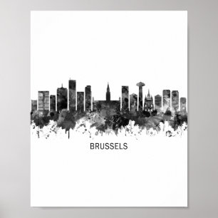 Bryssel Belgien Skyline BW Poster