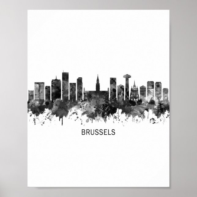 Bryssel Belgien Skyline BW Poster (Framsidan)