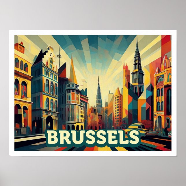Bryssel Belgien Travel Konstnärlig färgning Poster (Framsidan)