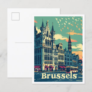 Bryssel Belgien Vintage Reseskiss Vykort