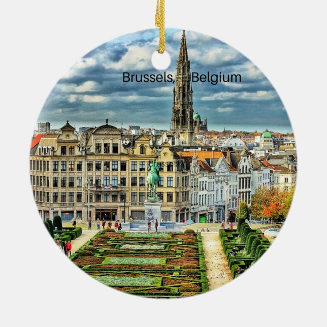 Bryssel, cityscape-foto för Belgien Julgransprydnad Keramik (Baksidan)