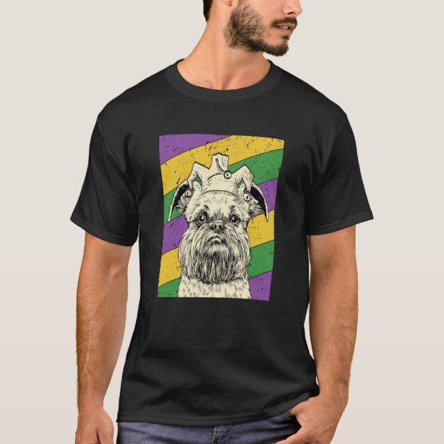 Bryssel Griffon Jester Mardi Gras Mamma eller Papp T Shirt (Framsida)