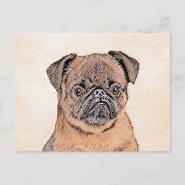 Bryssel Griffon Slät Målning Original Hundkonst Vykort (Framsida)