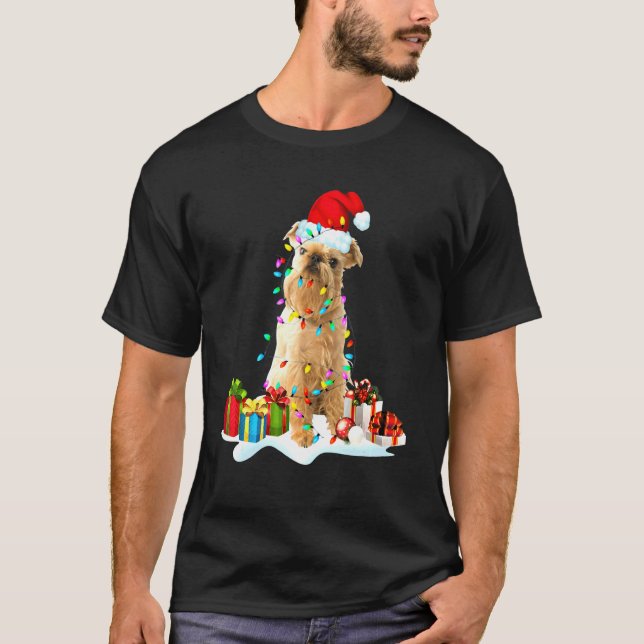 Bryssel Griffon Tomte Julgran Ljussättning Jul  T Shirt (Framsida)
