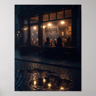 Bryssel Regnig Natt Värdshus Glöd Poster