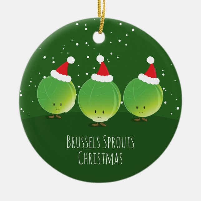 Bryssel Sprouts Santa Hat Grönt Livsmedelshjul Julgransprydnad Keramik (Framsidan)