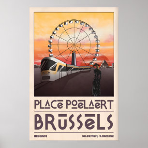 Bryssel Stadsscenariotryck Mid-Century Spårvagn oc Poster