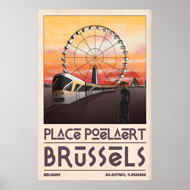 Bryssel Stadsscenariotryck Mid-Century Spårvagn oc Poster (Framsidan)