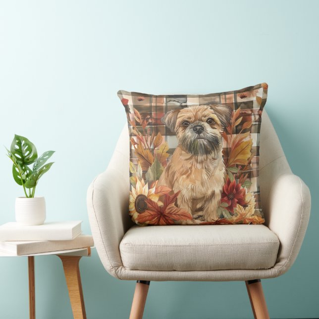 Brysselgriffon Hund Höst Aquarell Blommor Kudde (Stol)
