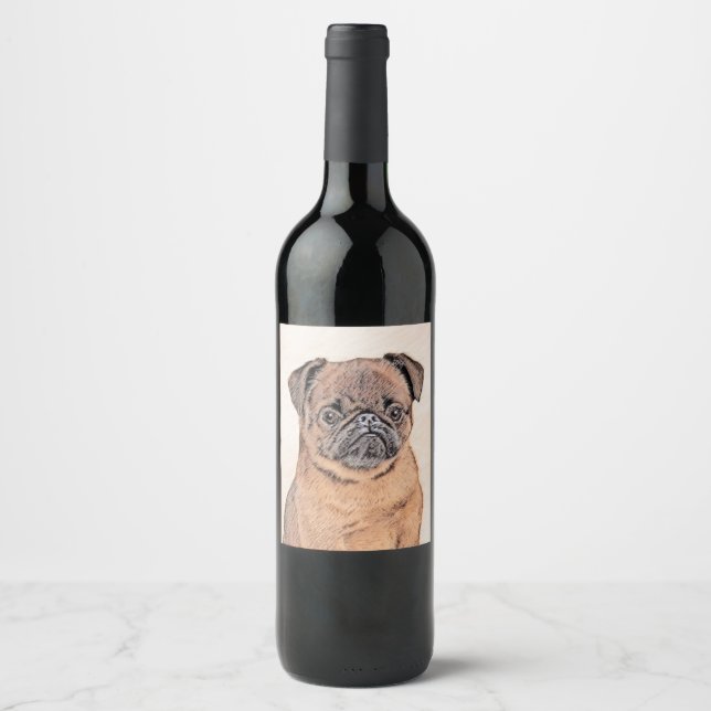 Brysselgriffon Slät Målning Original Hundkonst Vinflaska Etikett (Framsida)