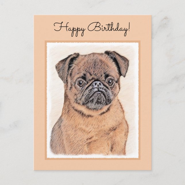 Brysselgriffon Smooth Målning Original Hundkonst Vykort (Framsida)