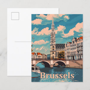 Bryssels belgiska Vintage Retro Travel Illustratio Vykort