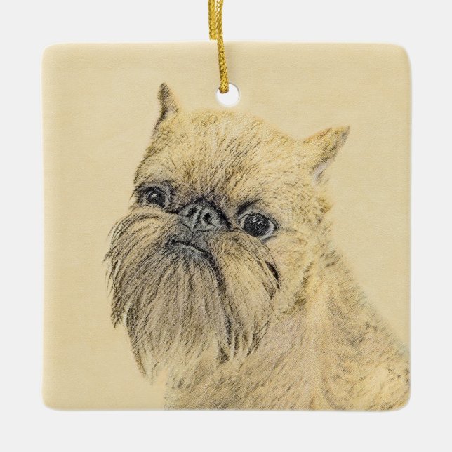 Bryssels Griffon-målning - Cute Original Hund Art Julgransprydnad Keramik (Framsida)