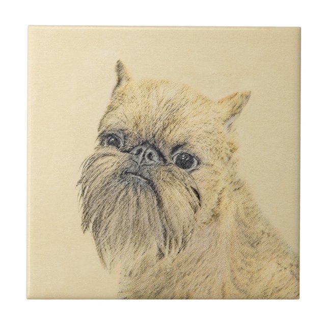 Bryssels Griffon-målning - Cute Original Hund Art Kakelplatta (Framsidan)