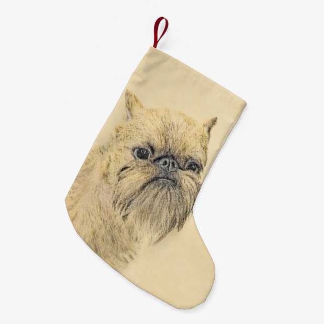 Bryssels Griffon-målning - Cute Original Hund Art Liten Julstrumpa (Framsidan (Hängande))