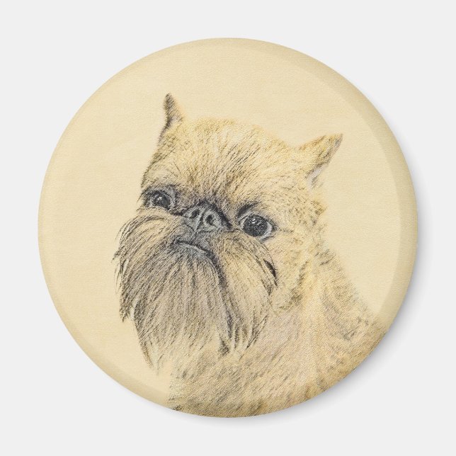 Bryssels Griffon-målning - Cute Original Hund Art Magnet (Framsidan)