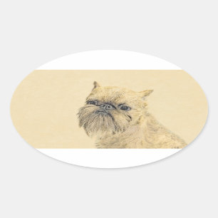 Bryssels Griffon-målning - Cute Original Hund Art Ovalt Klistermärke