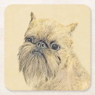 Bryssels Griffon-målning - Cute Original Hund Art Underlägg Papper Kvadrat