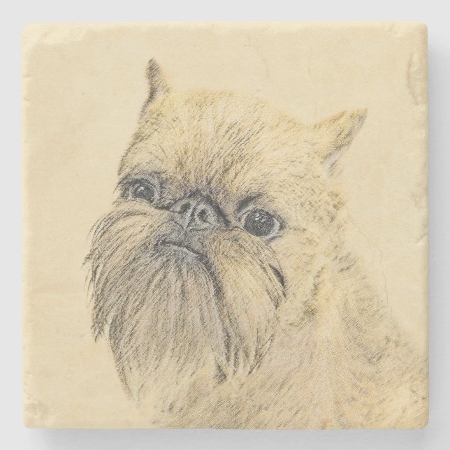 Bryssels Griffon-målning - Cute Original Hund Art Underlägg Sten (Framsidan)