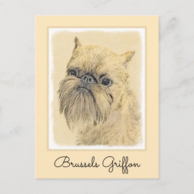 Bryssels Griffon-målning - Cute Original Hund Art Vykort (Framsida)