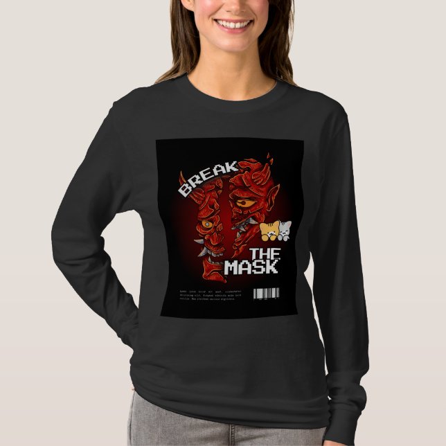 Bryt masken & söt katt design t-shirt (Framsida)