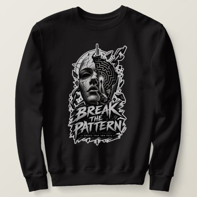 Bryt Mönstret Monokrom Grafisk Tröja |  Lång Ärmad Tröja (Design framsida)