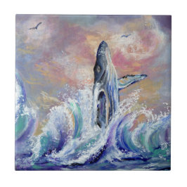 Brytande hawaiian Humpback Whale Ceramic Tile Kakelplatta