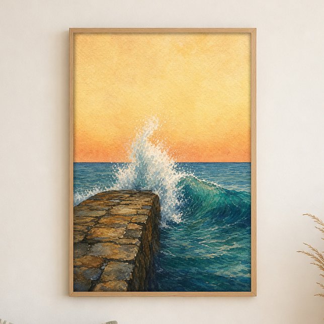 Brytar på Piren Akvarell Kust Poster (Shown framed for scale. Poster ships unframed; frames are an optional add-on.)