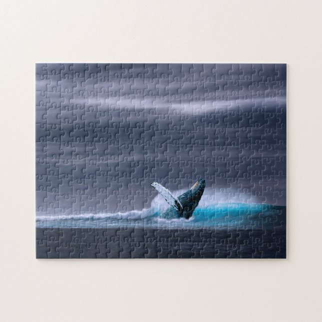 Brytning av Humpback Whale Ocean - Puzzle Pussel (Horisontell)