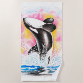 Brytning av Orca Whale Rainbow Watercolor