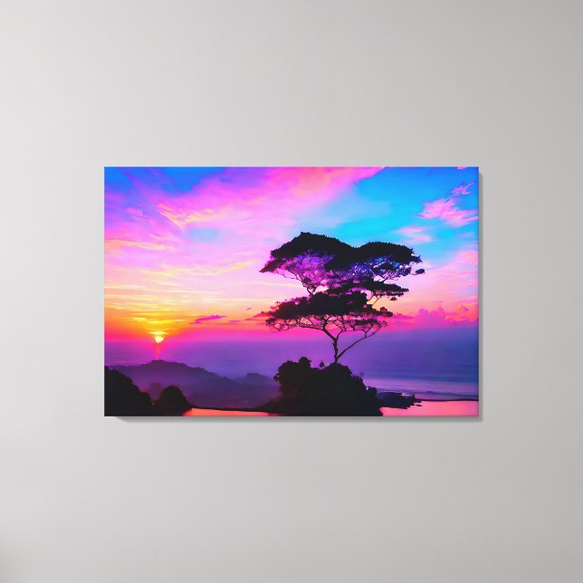 Brytning Solnedgång Landskap Wrapped Canvas (Framsida)