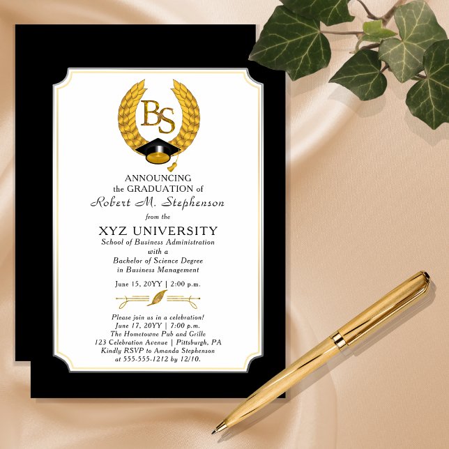 BS - Bachelor of Science Degree College Graduation Magnetisk Inbjudningskort ("BS" Bachelor of Science Degree College Graduation Magnetic Announcement | Party Invitation)