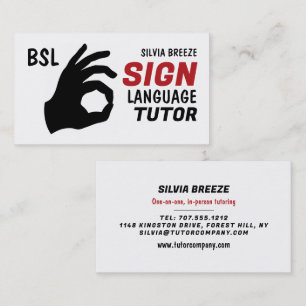 BSL, okej Gesture, teckenspråkslärare, lärare Visitkort
