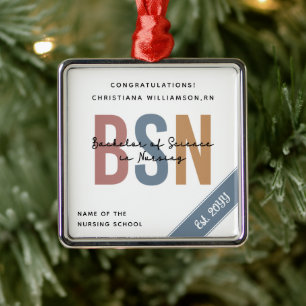 BSN Bachelor of Science in Nursing RN Studenten Julgransprydnad Metall