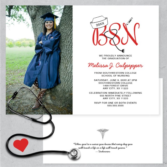 BSN Nurse-foto studenten + firande Inbjudningar (Skapare uppladdad)