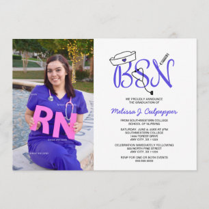 BSN Nurse foto studenten nypa party / lila Inbjudningar