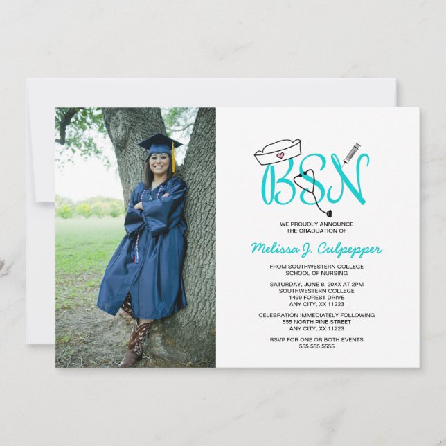 BSN Nurse foto studenten pinning party / teal Inbjudningar (Framsida)