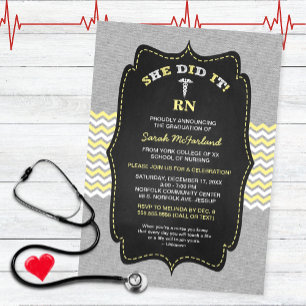 BSN Nurse studenten inbjudan, gult chalkboard Inbjudningar
