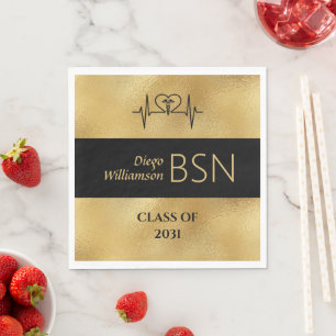 BSN NURSE Studenten RN LPN Namn Black Faux Guld Pappersservett