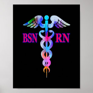 BSN Registrerat Nurse RN Caduceus Nursing Emblem Poster