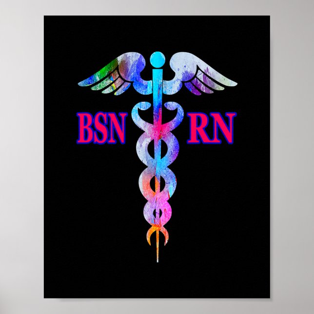 BSN Registrerat Nurse RN Caduceus Nursing Emblem Poster (Framsidan)