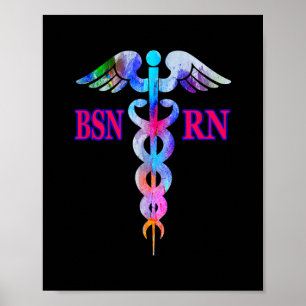 BSN Registrerat Nurse RN Caduceus Nursing Emblem Poster