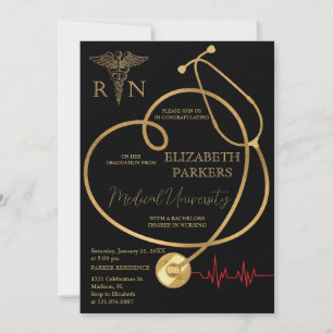 BSN RN Black Guld Nursing Studentfest Inbjudningar