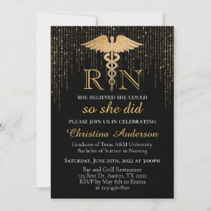 BSN RN Guld Sparkly Glitter Nursing Studenten Inbjudningar