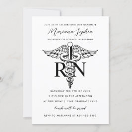 BSN RN Nurse Studenten Black and White Inbjudningar