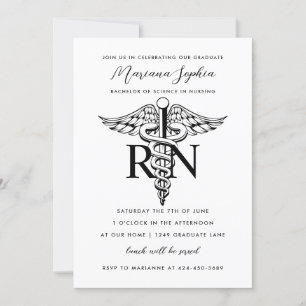 BSN RN Nurse Studenten Black and White Inbjudningar